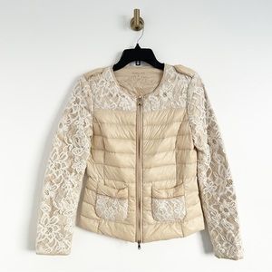 Patrizia Pepe Cream & White Lace Down Filled Lightweight Puffer Jacket Size 42